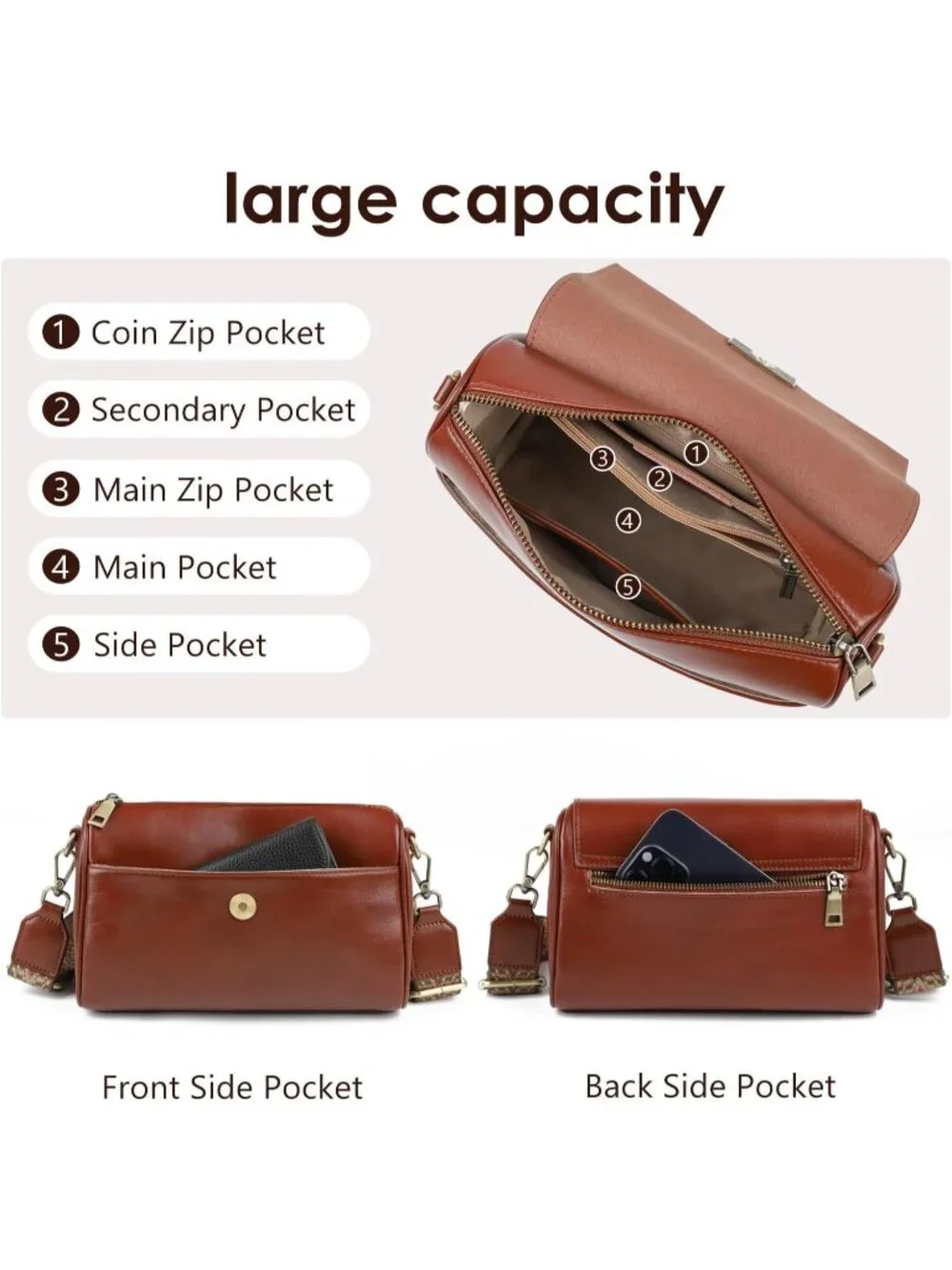 Women's Green Genuine Leather 2 Styles Straps Multiple Pockets Crossbody Bag
